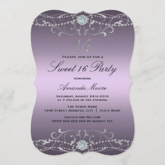 Roxo Diamond Damask Sweet 16 Convite