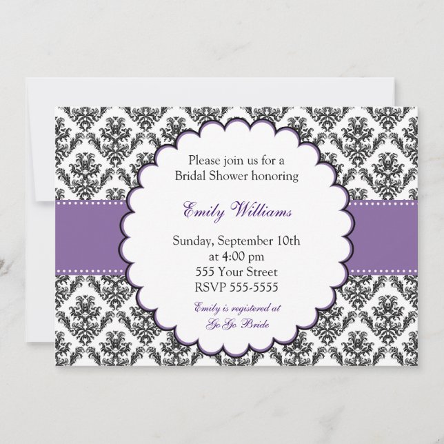 Roxo do chá de panela do convite do damasco (Frente)