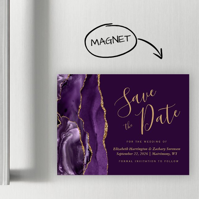 Roxo Dourado Ágata Ameixa Magnético Salve a Data (Criador carregado)