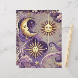 Roxo & Dourado Boho Celestial Sol & Lua Scrapbook