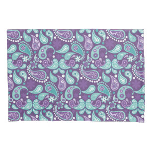 Roxo e Azul Claro Padrão Paisley Xadrez Chic Desbo
