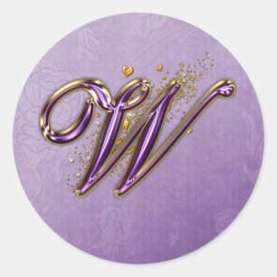 Roxo e etiqueta Dourado de W do monograma do