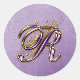 Roxo e etiqueta Dourado do monograma R do brilho