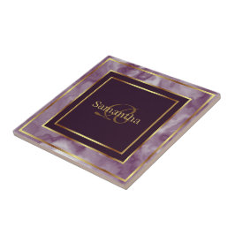 Roxo E Mármaco Geométrico Dourado