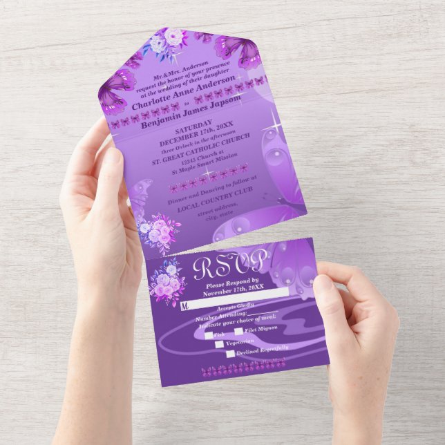 Roxo Elegante Floral & Borboletas  (Tearaway)