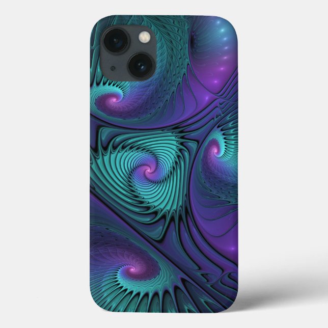 Roxo encontra Arte Fractal abstrato Turquesa moder (Verso)