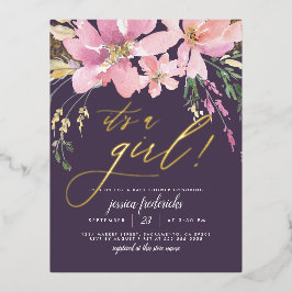 Roxo Escuro e Dourado É um Chá de fraldas Floral p