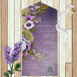 Roxo Escuro e Sage Verde Floral Moderno Código QR