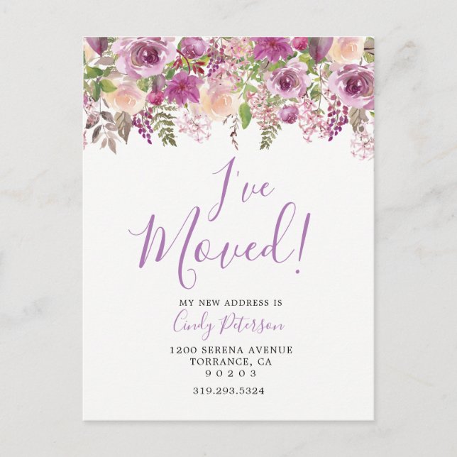 Roxo Eu Mudei de Casa | Cartão Postal de Anúncio d (Frente)