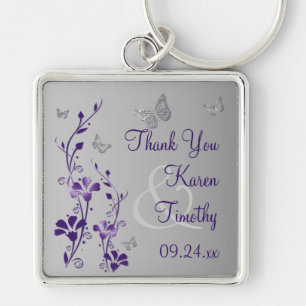 Roxo, floral cinzento com chaveiro das borboletas
