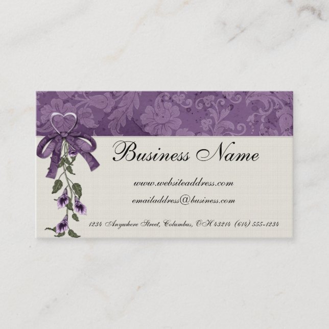 Roxo floral com os cartões de visitas do coração & (Frente)