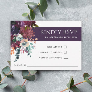 Roxo Floral de Berinjela Luxuoso RSVP de Casamento