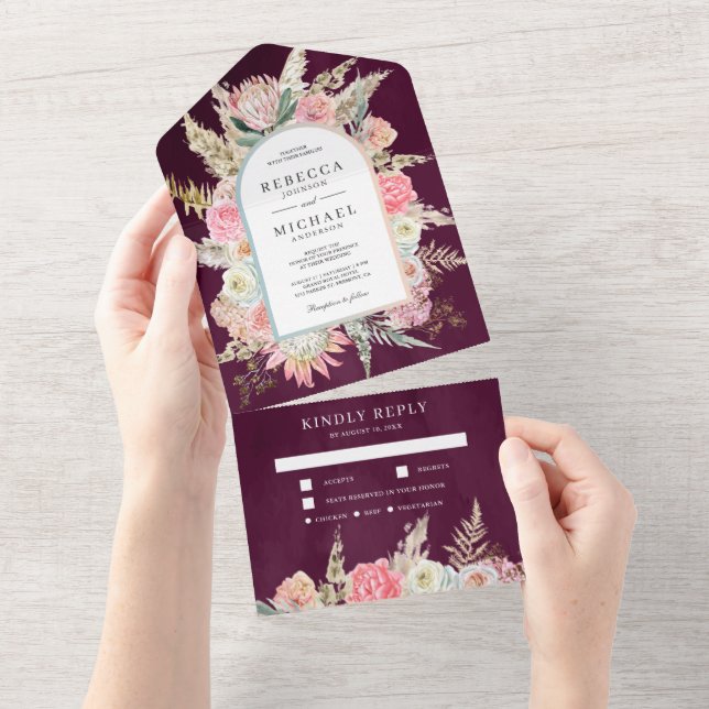 Roxo Flores Boho Pampas Grama Plum Casamento (Aba destacável)