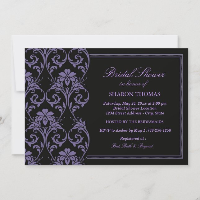 Roxo Íris Damask | Convite para Chá de Noiva (Frente)