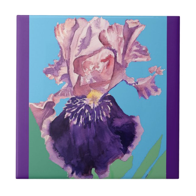 Roxo Iris Flores aquarelas irradia Azulejo cerâmic (Frente)