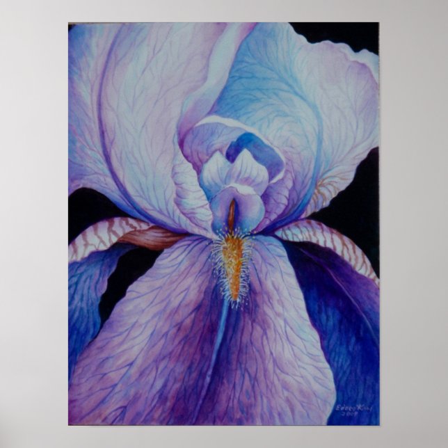 Roxo Iris Watercolor Art Poster (Frente)