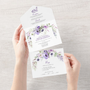Roxo Lavanda e Anêmonas Brancas Floral  