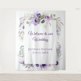 Roxo Lavanda e Anêmonas Brancas Floral | Tapeçaria