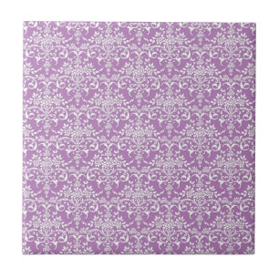Roxo Lilás e Padrão Damask Floral Branco