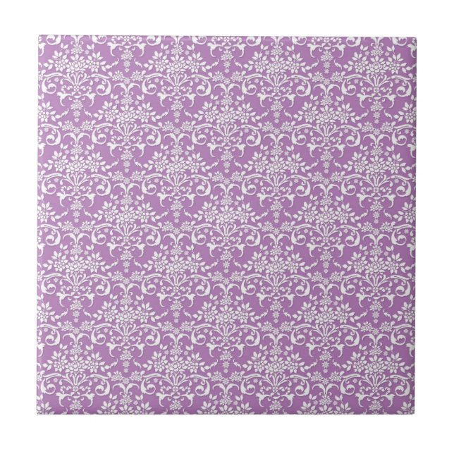 Roxo Lilás e Padrão Damask Floral Branco (Frente)