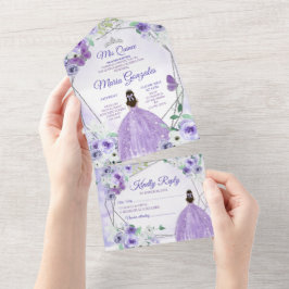 Roxo Lilás Floral Princesa Quinceañera