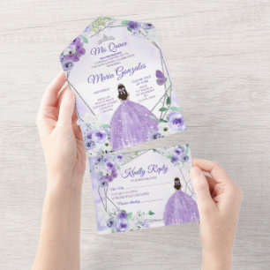 Roxo Lilás Floral Princesa Quinceañera