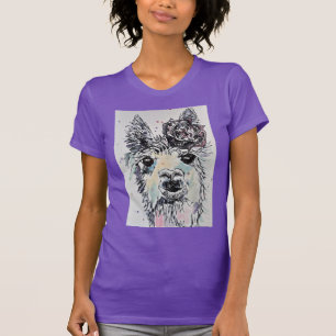 Roxo Llama Bonitinha Aquarela Mulher T Camisa