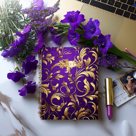 Roxo luxuoso e Dourado Damasco Monograma