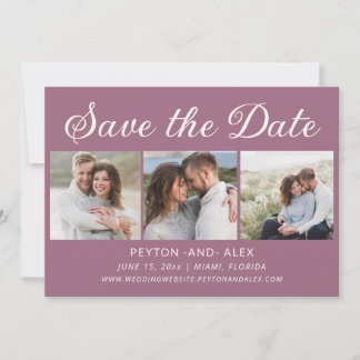 Roxo Malva 4-Foto Convite de Noivado 2 Lados 