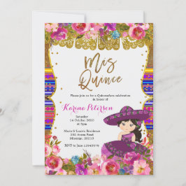 Roxo Mis Quince Convite De Aniversário Mexicano