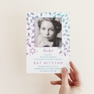 Roxo Moderno + Convites para Bat Mitzvah Fotográf