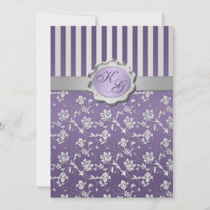 Roxo Monograma, Cinza Floral Strike Convite