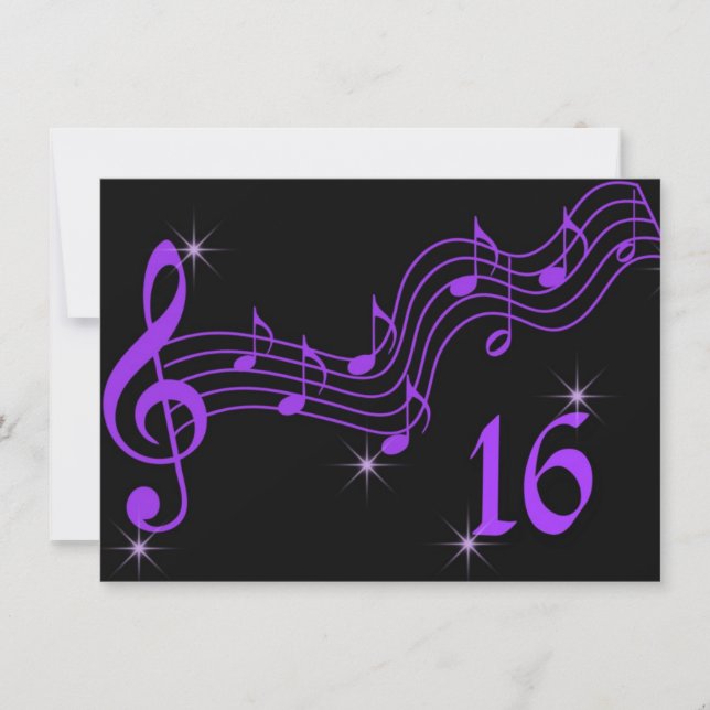 Roxo Music Notes Doce 16 Convite (Frente)