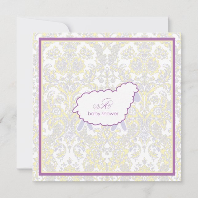 Roxo pequeno do convite | do chá de fraldas do (Frente)