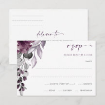 Roxo Plum Wedding Watercolor Floral Foliage RSVP