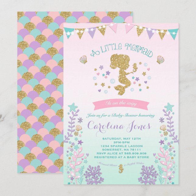 Roxo Rosa Rosa de Convite para Chá de fraldas Sere (Frente/Verso)