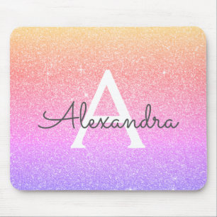 Roxo Rosa Roxo Glitter Monograma Nome Mousepad