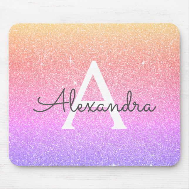 Roxo Rosa Roxo Glitter Monograma Nome Mousepad (Frente)
