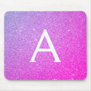 Roxo Rosa Roxo Glitter Monograma Nome Mousepad