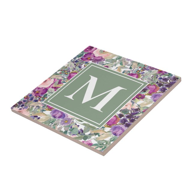 Roxo Rosa Verde Sage Flores Boho Monograma   (Lateral)