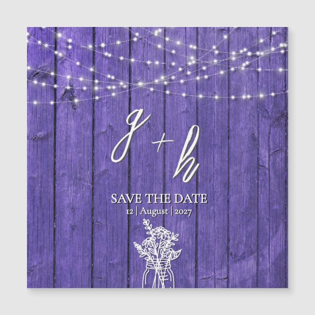 Roxo Rústico Lâmpadas De Madeira Boho Mason Jar (Frente)