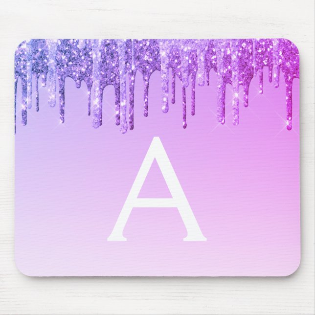 Roxo Sparkle Glitter Monogramas Nome Mousepad (Frente)