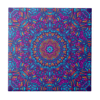 Roxo, Teal, Laranja e Amarelo Boho Mandala