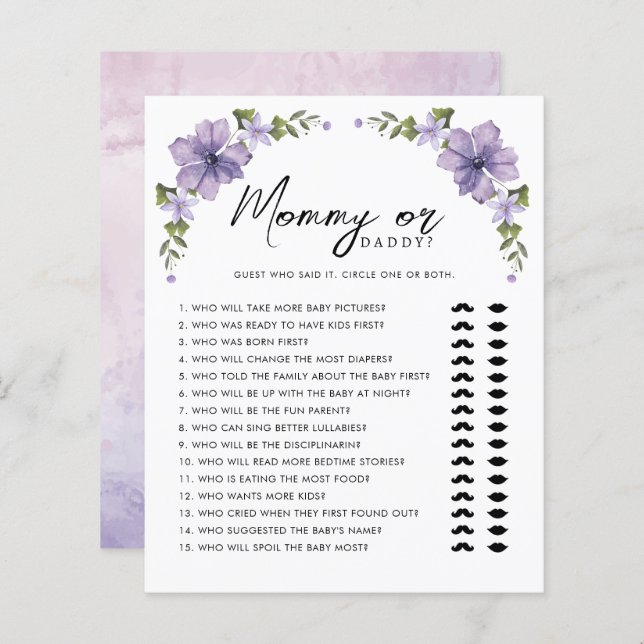 Roxo Um Jogo da Mamãe ou Papai Florzinha (Frente/Verso)