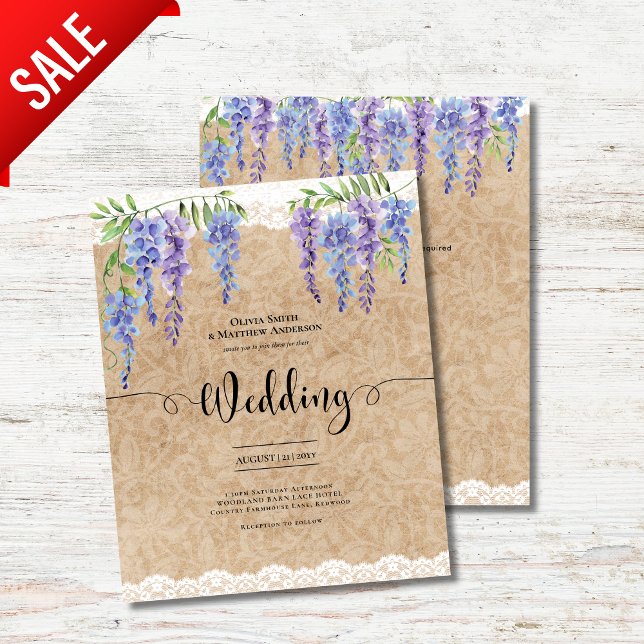 Roxo Wisteria Floral Casamento Rustico Kraft Lace (Criador carregado)