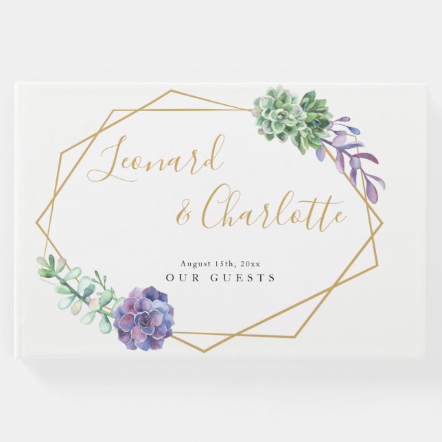 Roxos Suculentos Livro de Convidados de Casamento (Frente)