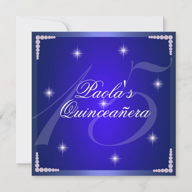 Royal Blue Diamond Sparkles Quinceañera Convite (Frente)