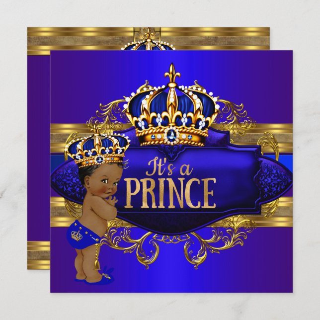 Royal Blue Dourado Prince Chá de fraldas Convite É (Frente/Verso)
