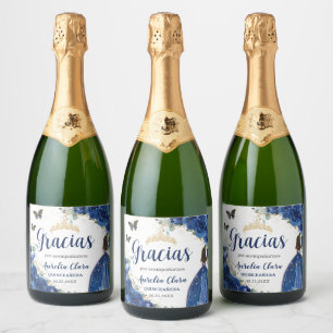 Royal Blue Floral Princesa Vestida Dourada Quincea