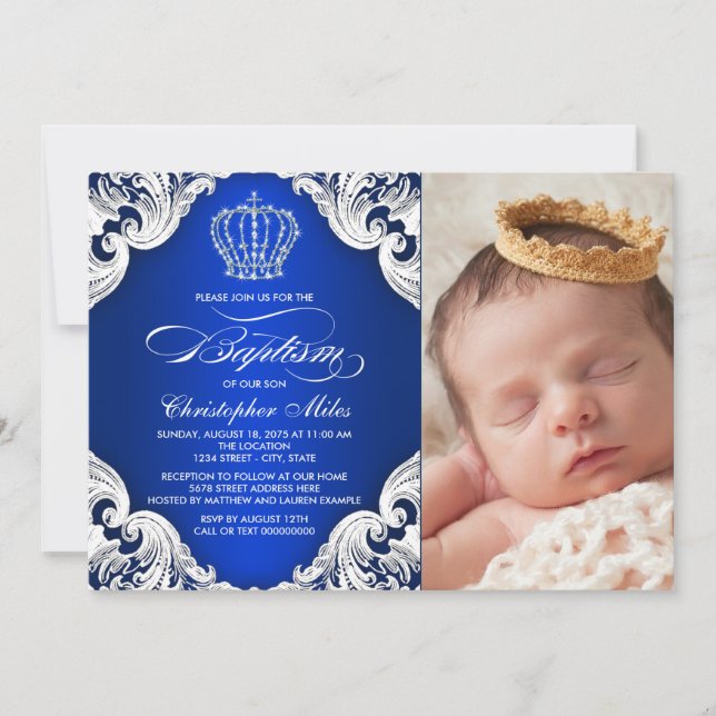 Royal Blue Prince Baptism Convites (Frente)